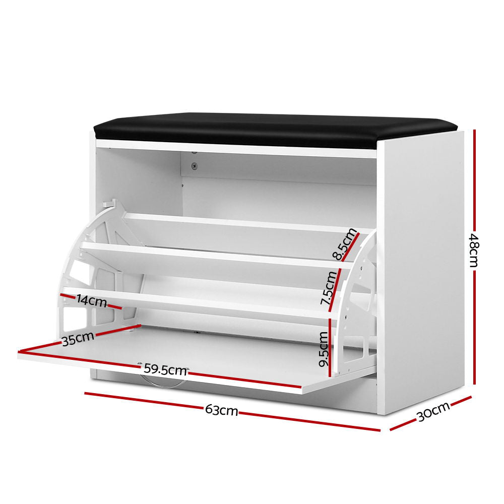 Artiss Shoe Rack Cabinet Bench 15 Pairs White Kyla - TRENDZ