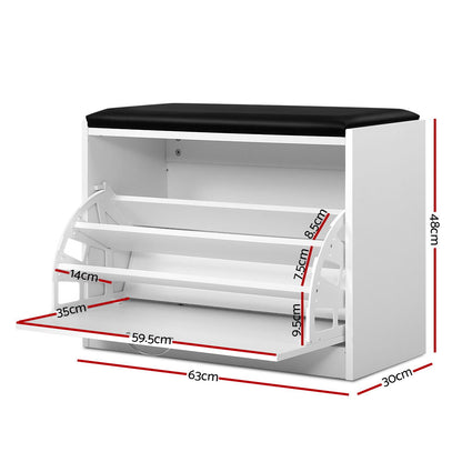 Artiss Shoe Rack Cabinet Bench 15 Pairs White Kyla - TRENDZ