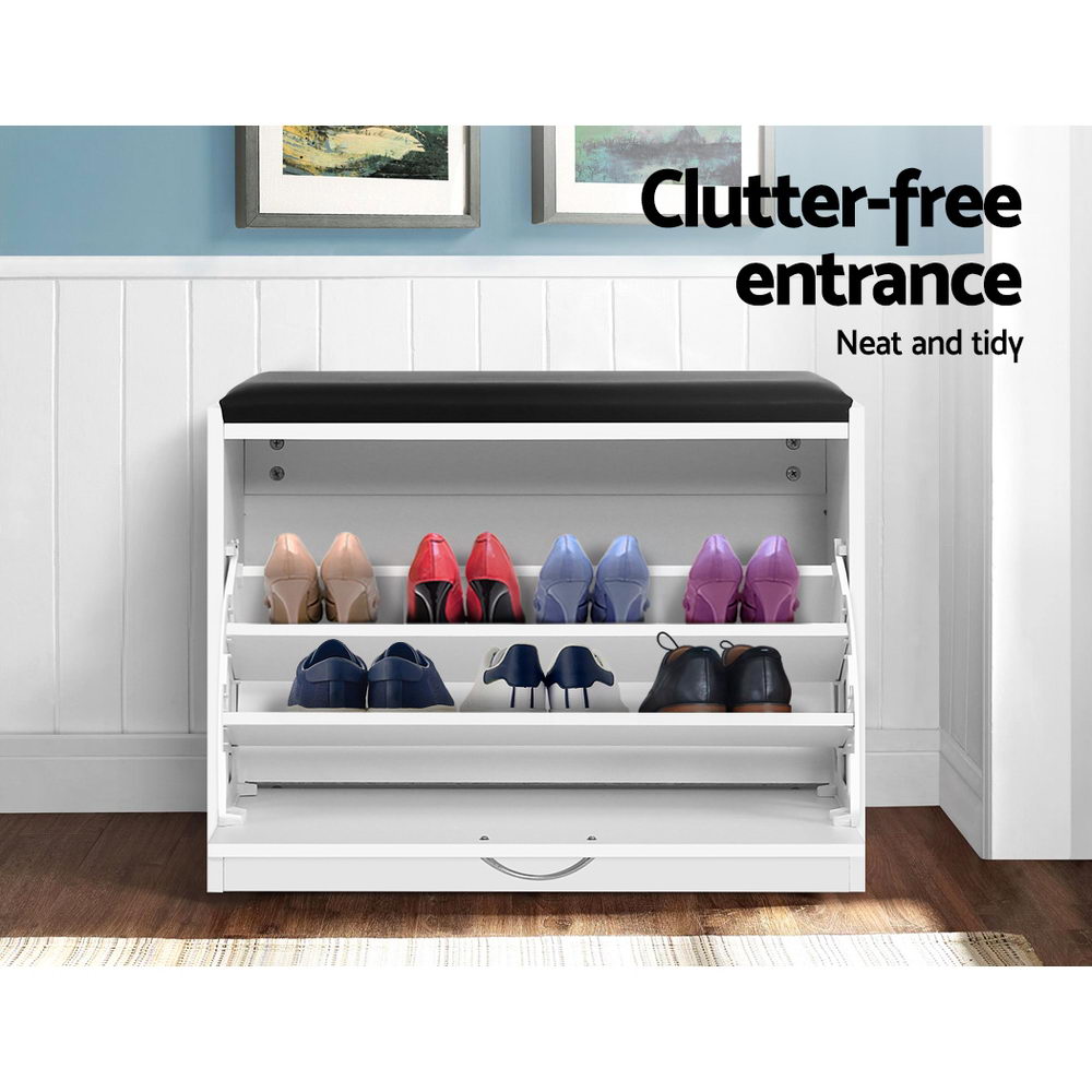 Artiss Shoe Rack Cabinet Bench 15 Pairs White Kyla - TRENDZ