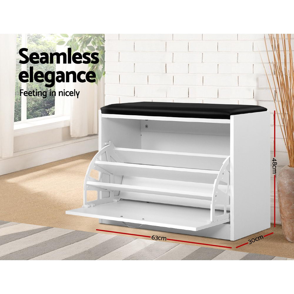 Artiss Shoe Rack Cabinet Bench 15 Pairs White Kyla - TRENDZ