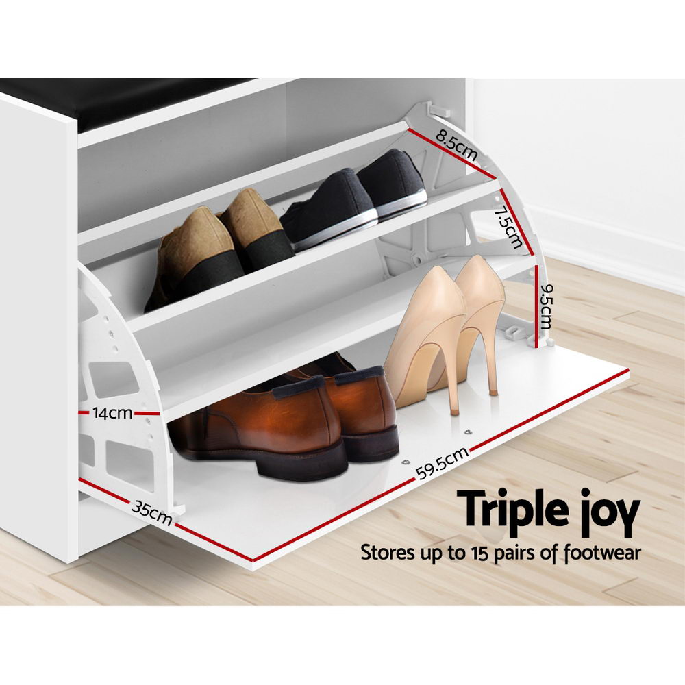 Artiss Shoe Rack Cabinet Bench 15 Pairs White Kyla - TRENDZ