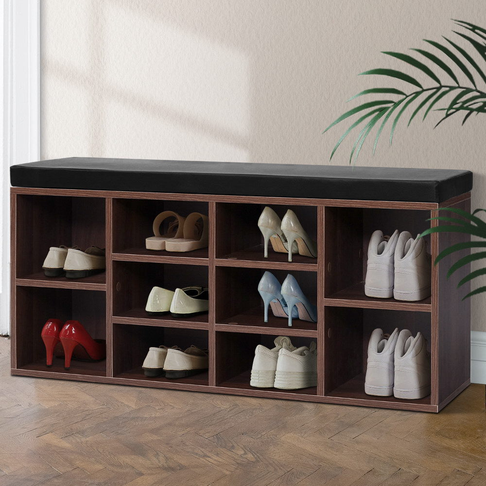 Artiss Shoe Rack Cabinet Bench 10 Cubes - Walnut - TRENDZ