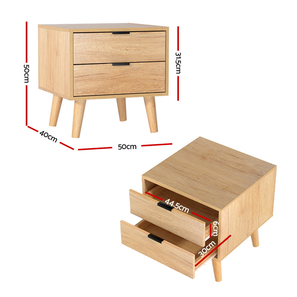 Artiss Bedside Table 2 Drawers - Pine - TRENDZ
