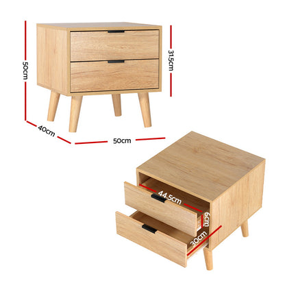 Artiss Bedside Table 2 Drawers - Pine - TRENDZ