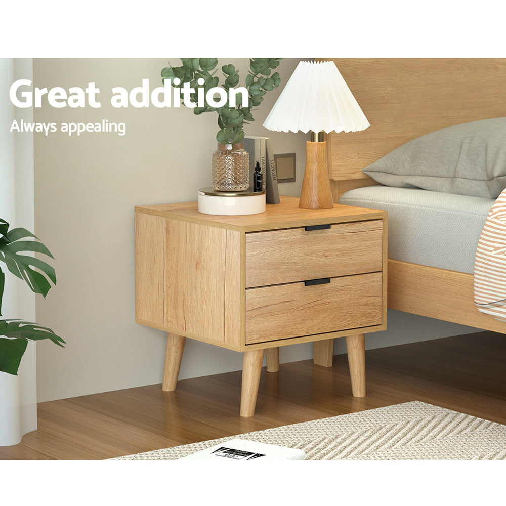 Artiss Bedside Table 2 Drawers - Pine - TRENDZ
