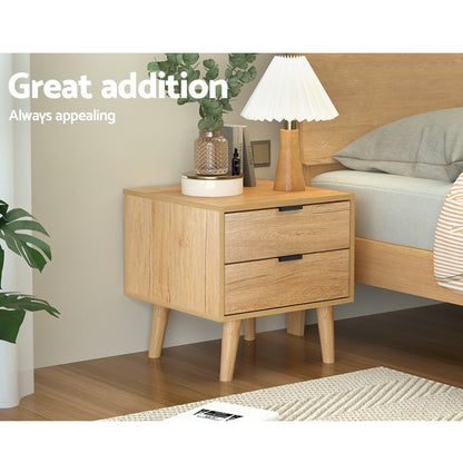 Artiss Bedside Table 2 Drawers - Pine - TRENDZ