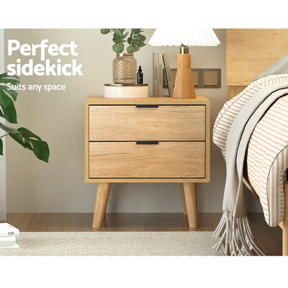 Artiss Bedside Table 2 Drawers - Pine - TRENDZ