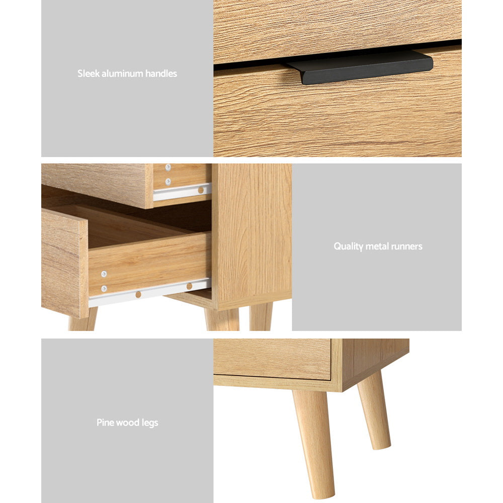 Artiss Bedside Table 2 Drawers - Pine - TRENDZ