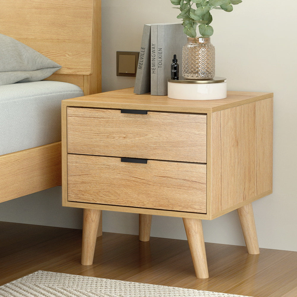 Artiss Bedside Table 2 Drawers - Pine - TRENDZ