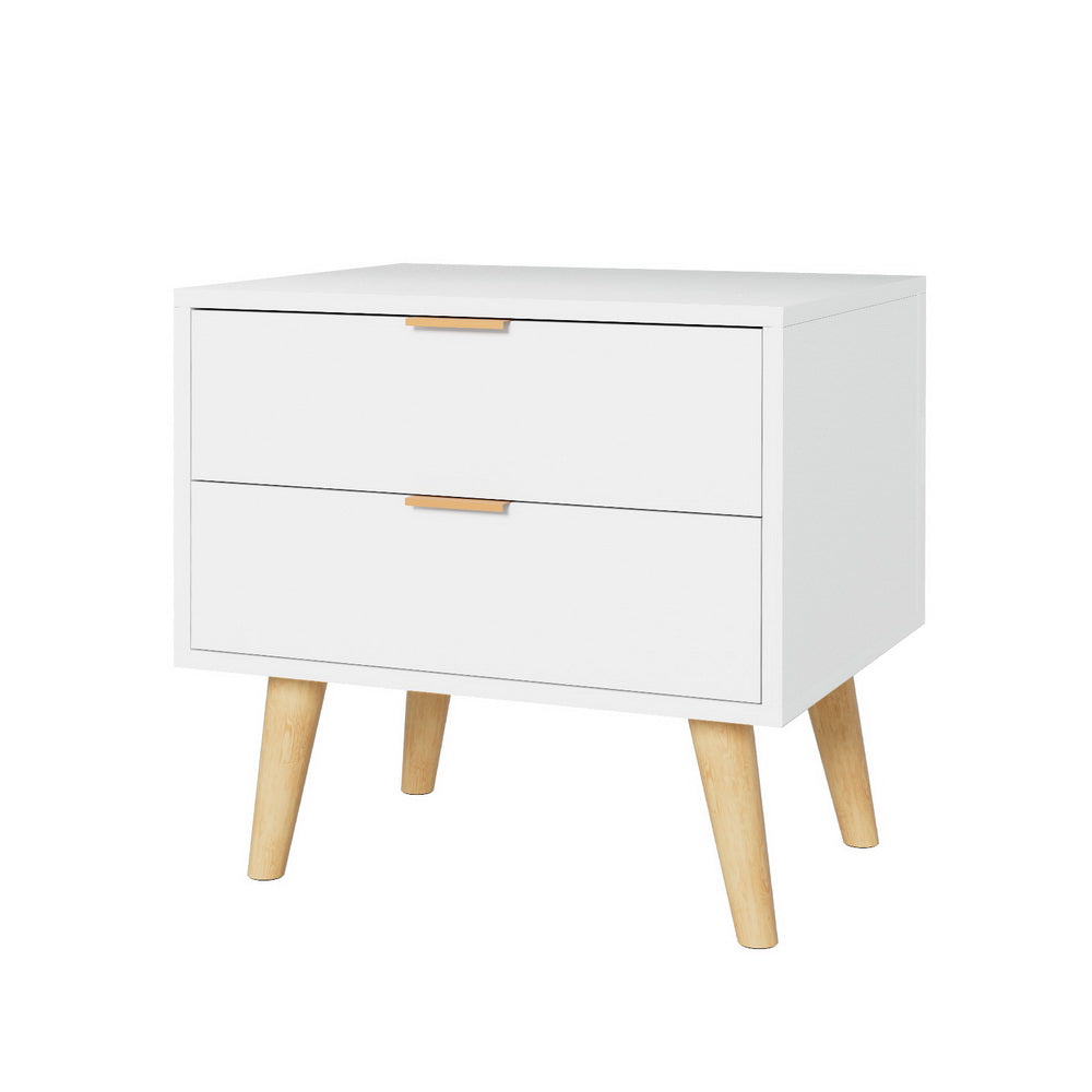 Artiss Bedside Table 2 Drawers - White - TRENDZ
