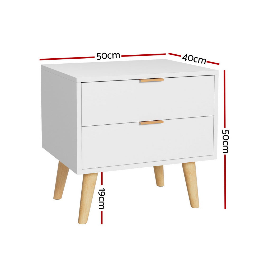 Artiss Bedside Table 2 Drawers - White - TRENDZ