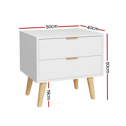 Artiss Bedside Table 2 Drawers - White - TRENDZ