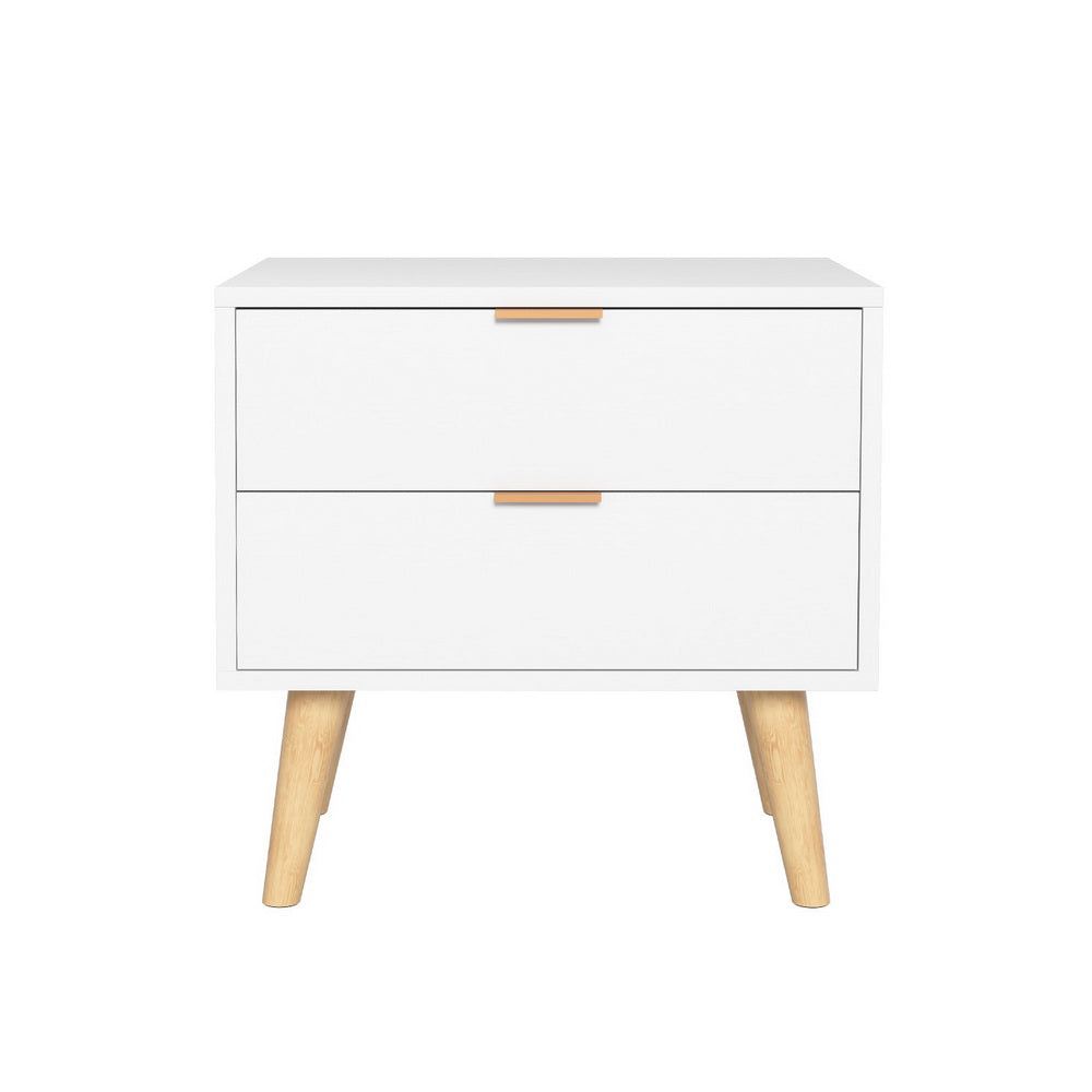 Artiss Bedside Table 2 Drawers - White - TRENDZ