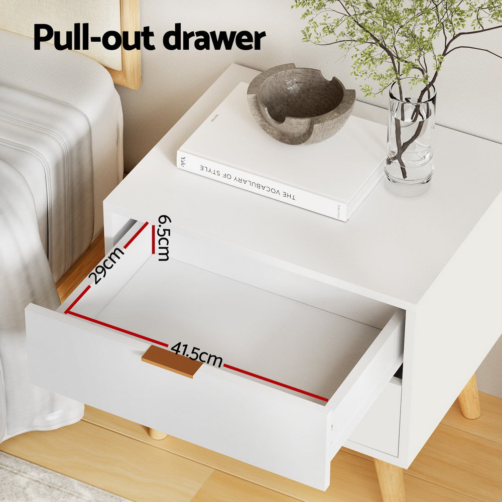 Artiss Bedside Table 2 Drawers - White - TRENDZ