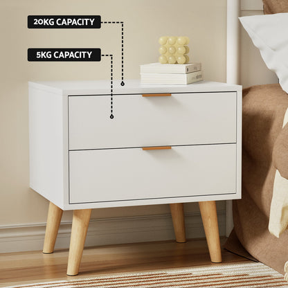 Artiss Bedside Table 2 Drawers - White - TRENDZ
