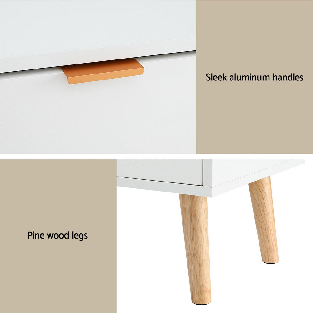 Artiss Bedside Table 2 Drawers - White - TRENDZ