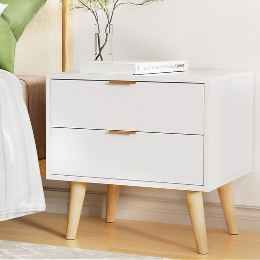 Artiss Bedside Table 2 Drawers - White - TRENDZ