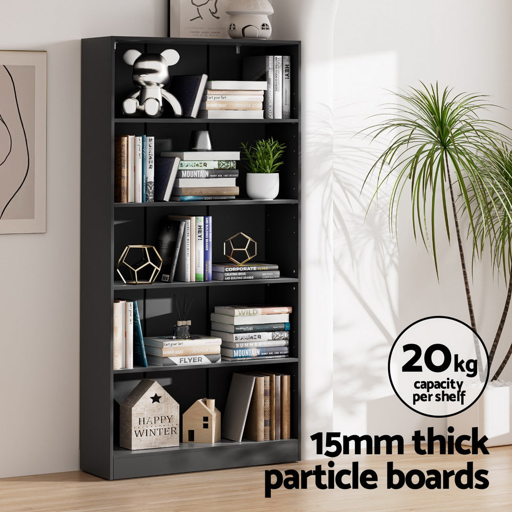 Artiss Bookshelf 5 Tiers ANTON Black - TRENDZ
