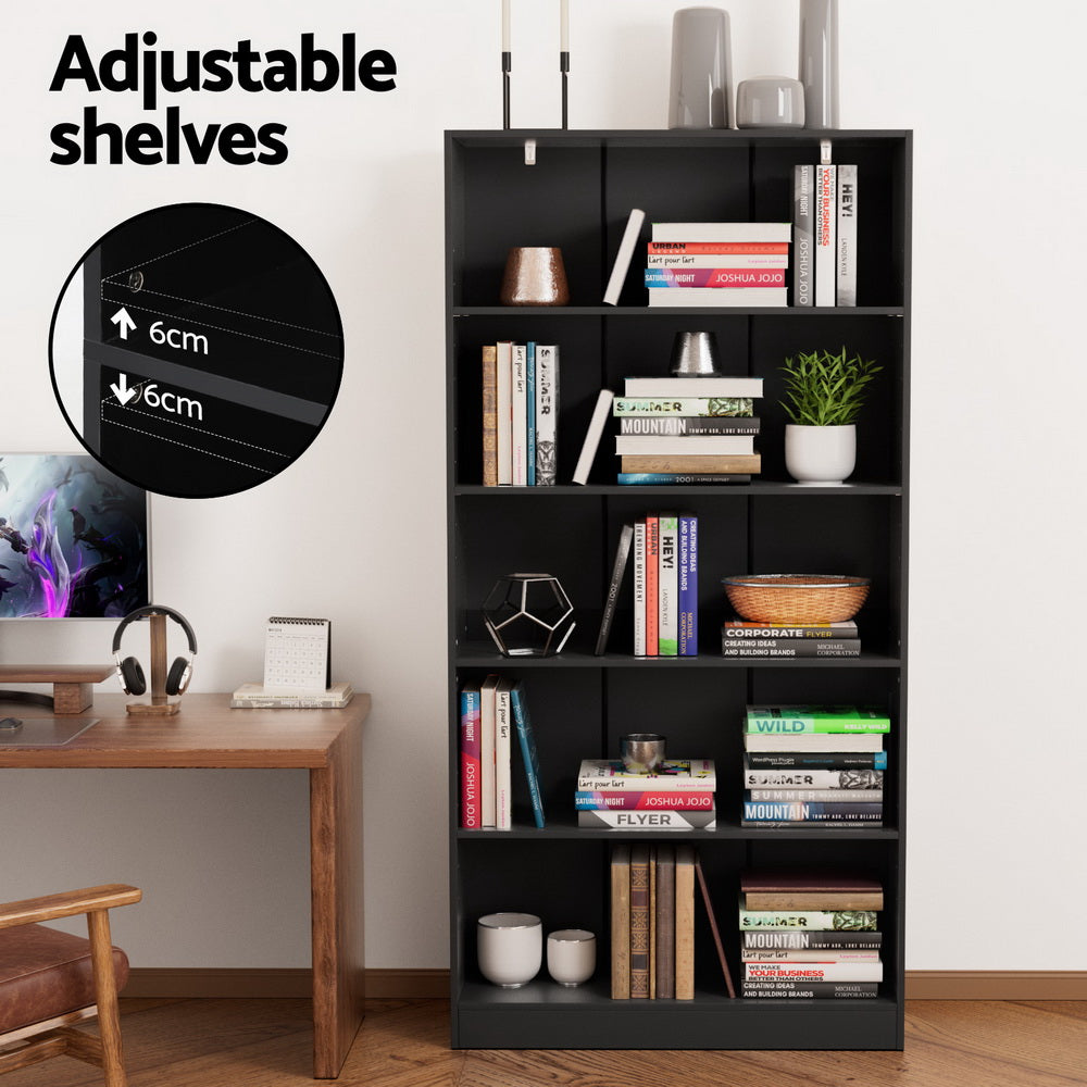 Artiss Bookshelf 5 Tiers ANTON Black - TRENDZ