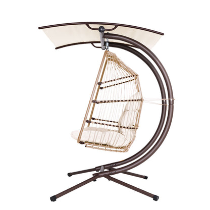 Gardeon Outdoor Egg Swing Chair Wicker Furniture Pod Stand Canopy 2 Seater Latte - TRENDZ