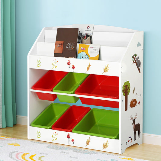 Keezi 3 Tiers Kids Bookshelf Storage Children Bookcase Toy Box Organiser Rack 6 Bins - TRENDZ