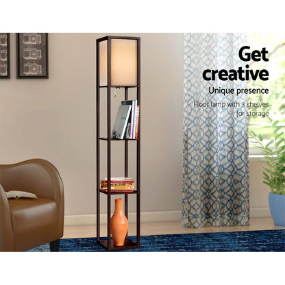 Artiss 3-Tier Shelf Floor Lamp with LED Light Stand – Vintage Brown