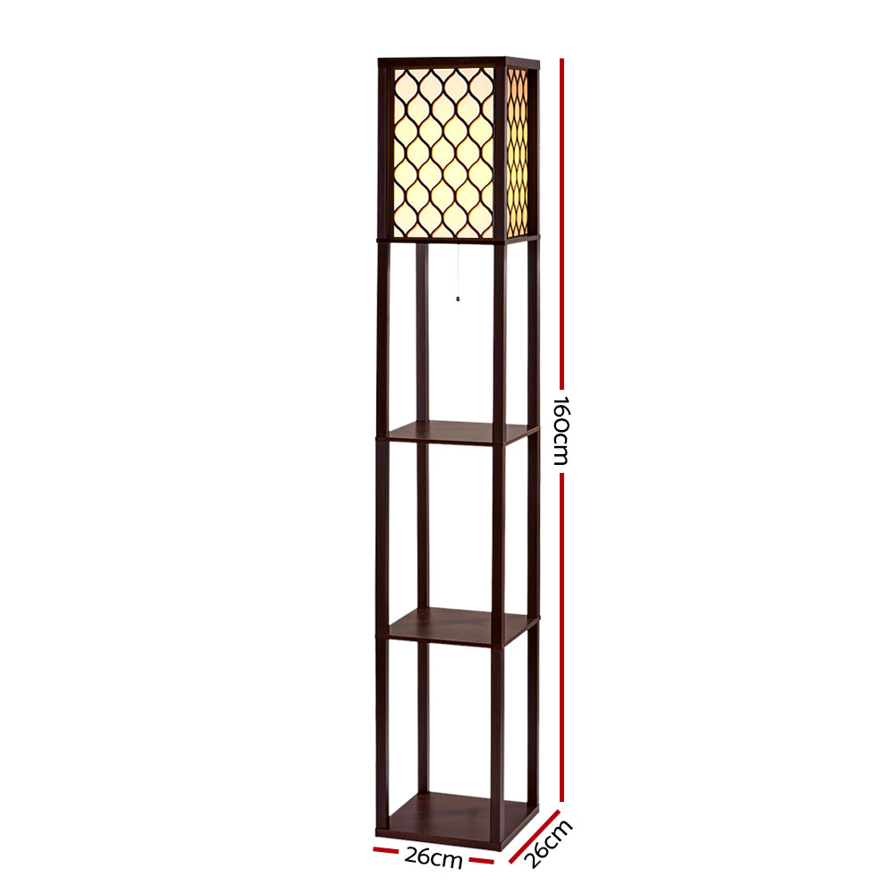 Artiss 3-Tier Shelf Floor Lamp with LED Light Stand – Pattern Brown