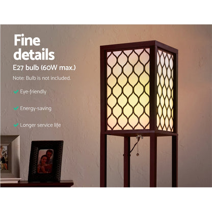Artiss 3-Tier Shelf Floor Lamp with LED Light Stand – Pattern Brown