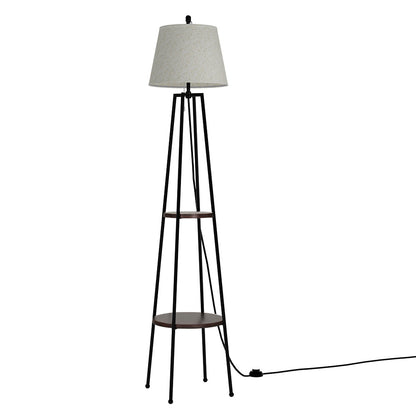 Artiss 2-Tier Shelf Floor Lamp – Black Finish with Linen Shade