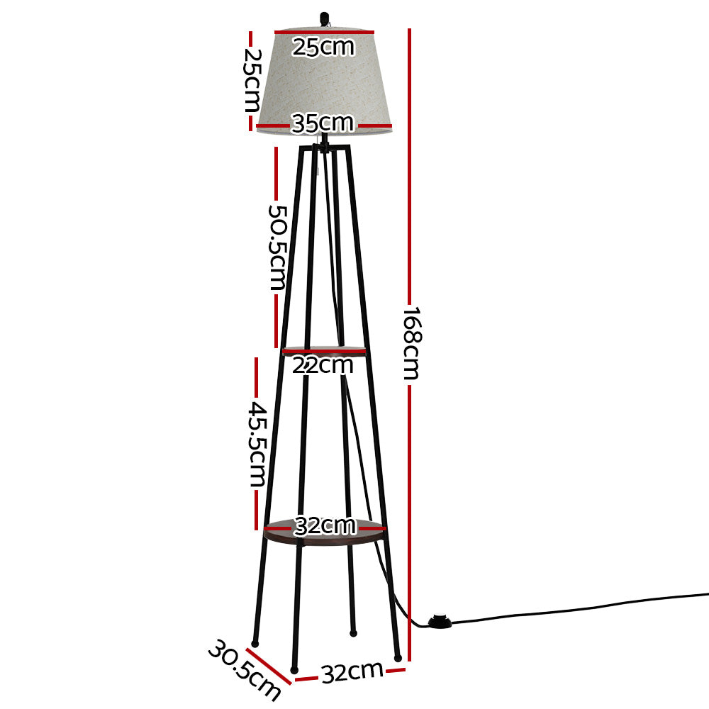 Artiss 2-Tier Shelf Floor Lamp – Black Finish with Linen Shade