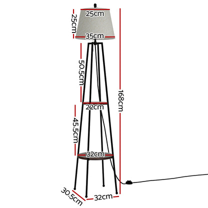 Artiss 2-Tier Shelf Floor Lamp – Black Finish with Linen Shade