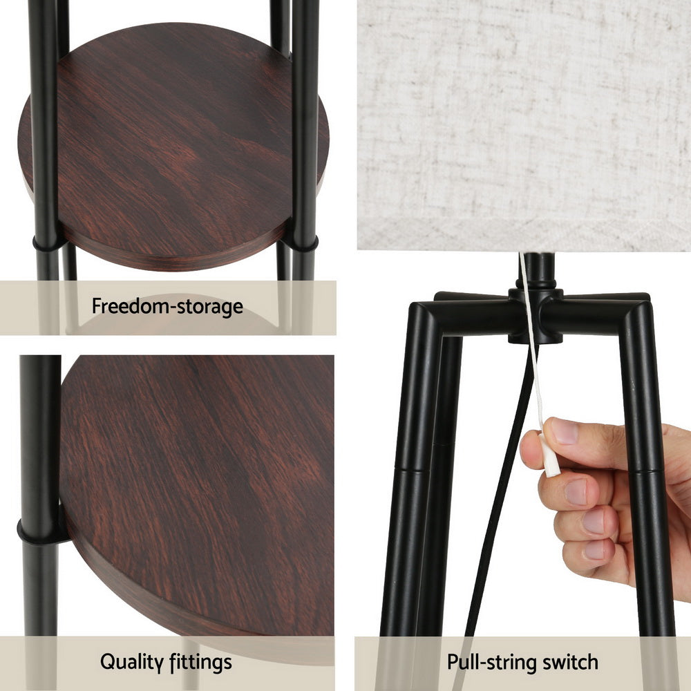 Artiss 2-Tier Shelf Floor Lamp – Black Finish with Linen Shade
