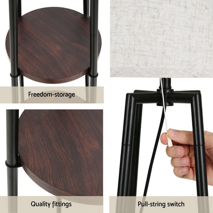 Artiss 2-Tier Shelf Floor Lamp – Black Finish with Linen Shade