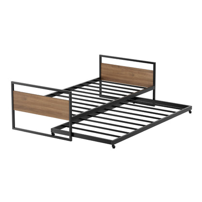Artiss Bed Frame 2x Single Size Metal Trundle Daybed DEAN - TRENDZ