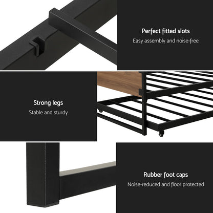 Artiss Bed Frame 2x Single Size Metal Trundle Daybed DEAN - TRENDZ
