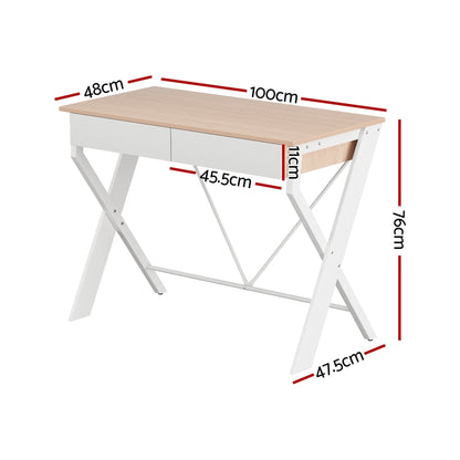 Artiss Computer Desk Drawer Oak 100CM - TRENDZ