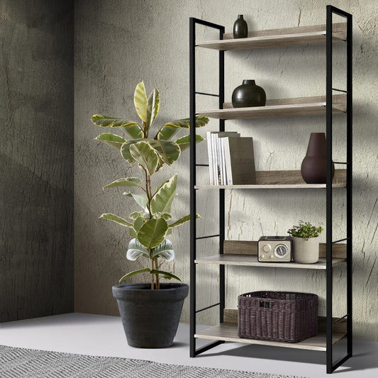 Artiss Bookshelf 5 Tiers - NOE Black and Oak - TRENDZ