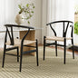 1 Set of 2 Artiss Dining Chairs Wooden Rattan Wishbone Black - TRENDZ