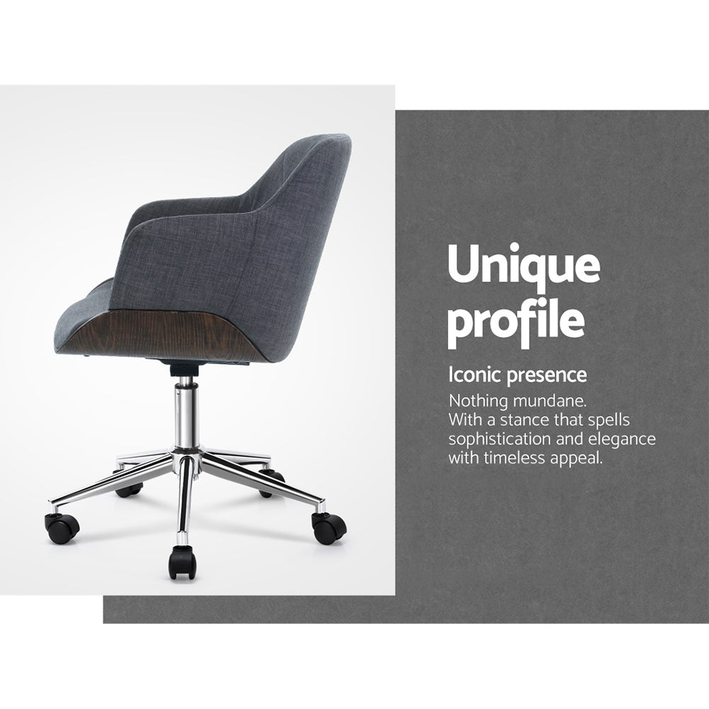 Artiss Wooden Office Chair Fabric Seat Grey - TRENDZ