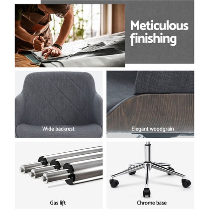 Artiss Wooden Office Chair Fabric Seat Grey - TRENDZ