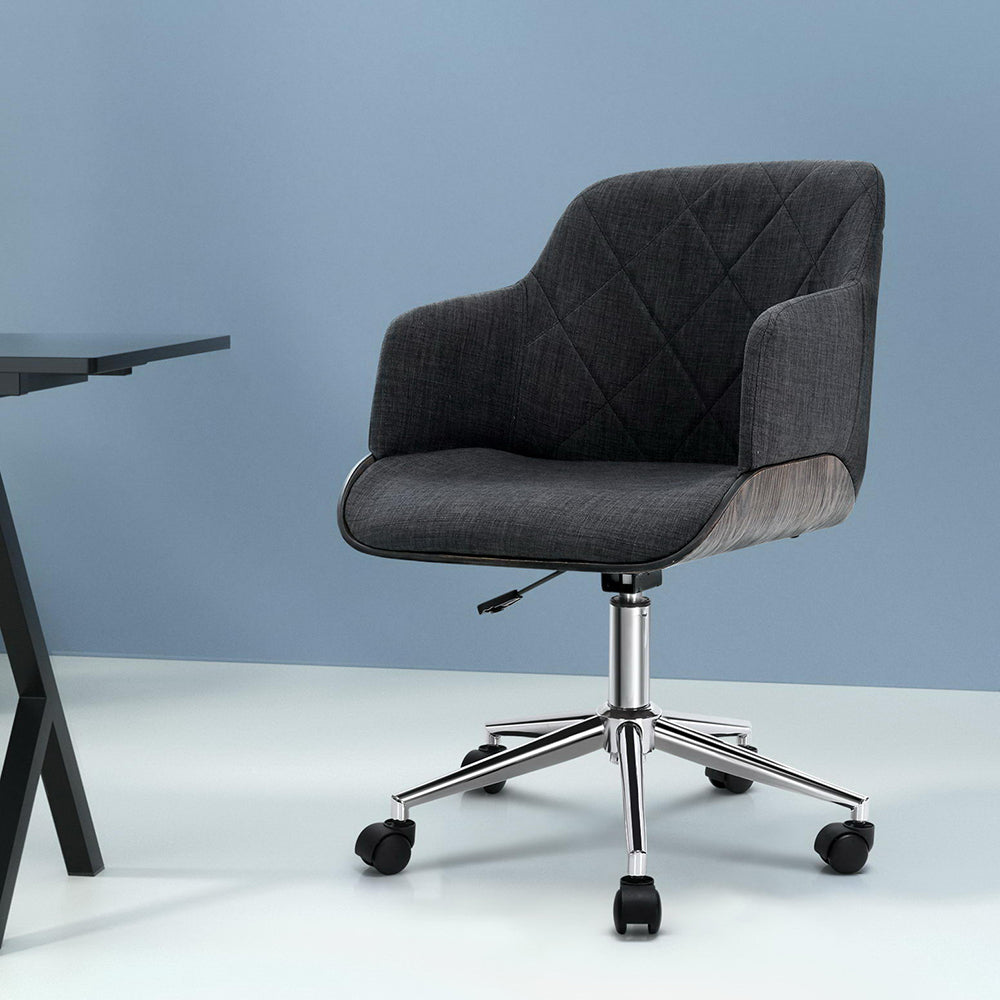 Artiss Wooden Office Chair Fabric Seat Grey - TRENDZ