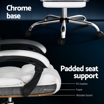Artiss Executive Office Chair Leather Footrest White - TRENDZ