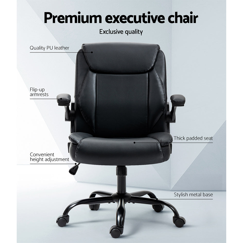 Artiss Executive Office Chair Mid Back Black - TRENDZ