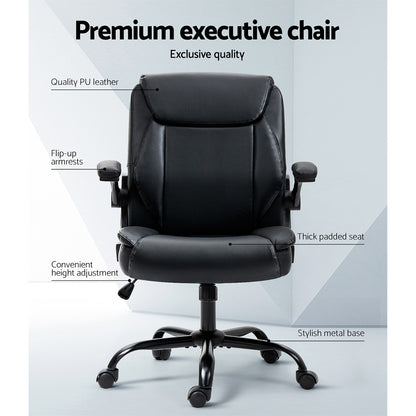 Artiss Executive Office Chair Mid Back Black - TRENDZ