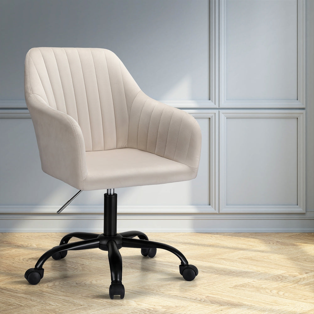 Artiss Office Chair Velvet Seat Cream - TRENDZ