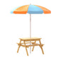 Keezi Kids Outdoor Table and Chairs Picnic Bench Umbrella Set Water Sand Pit Box - TRENDZ