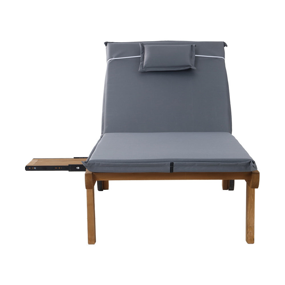 Gardeon 2x Sun Lounge Wooden Lounger Outdoor Furniture Day Bed Wheel Patio Grey - TRENDZ