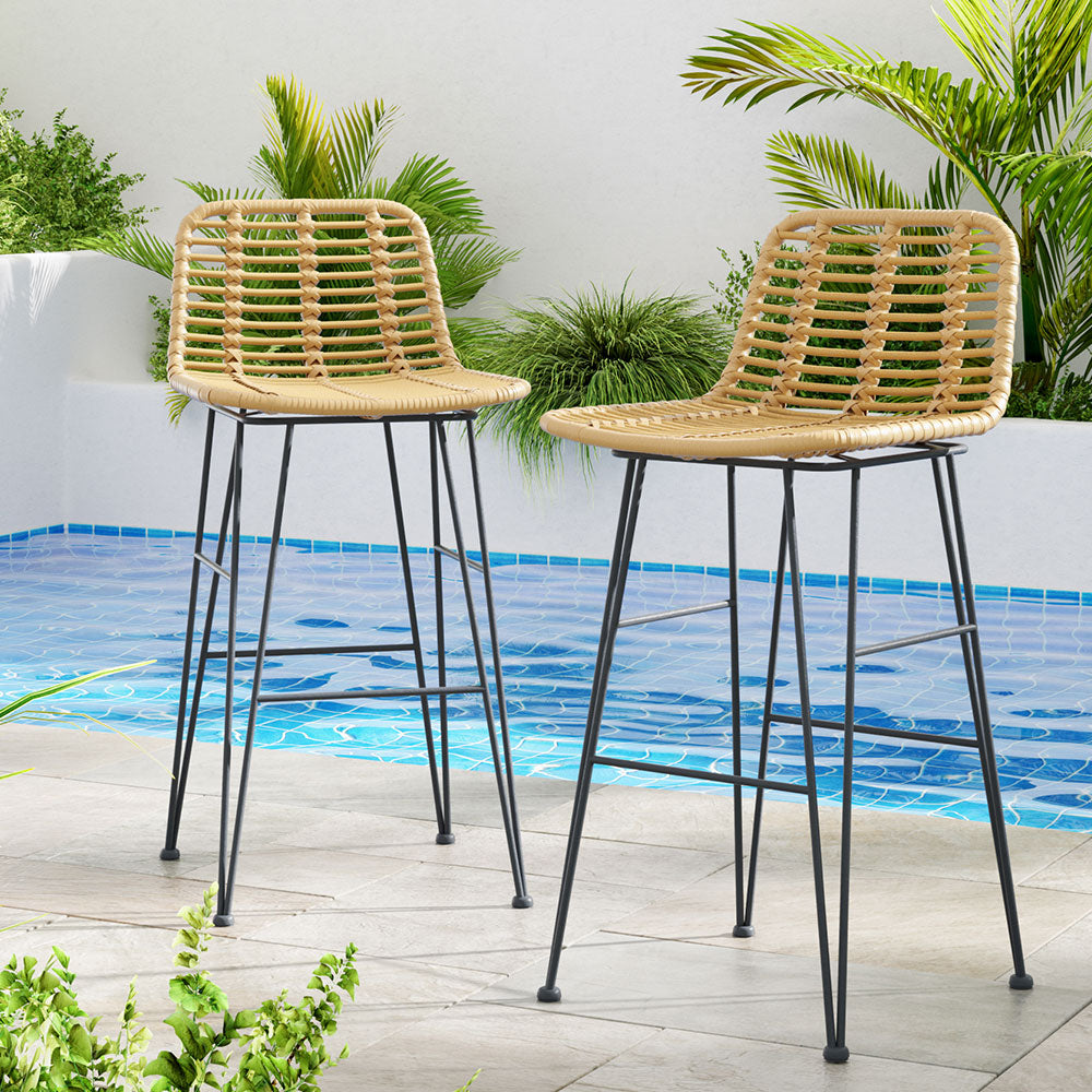 Gardeon 2x Outdoor Bar Stools Rattan Nature - TRENDZ