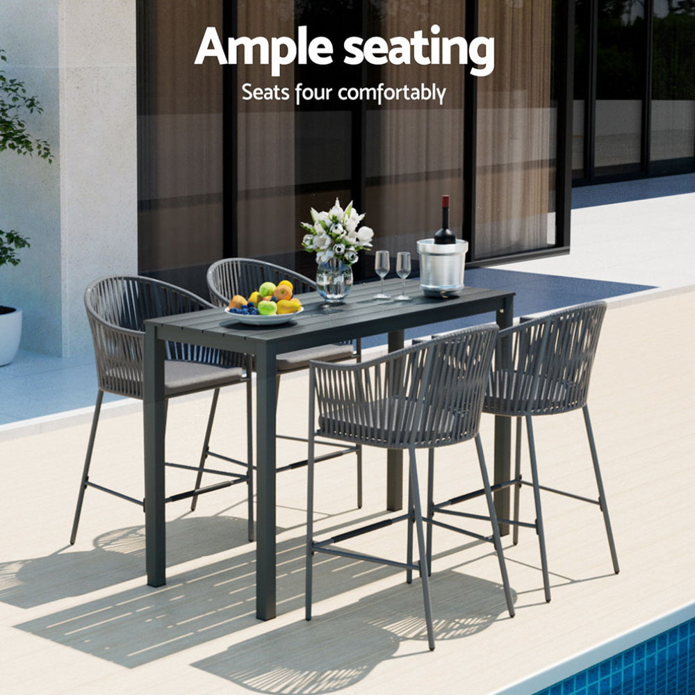 Gardeon 5-Piece Outdoor Bar Set Dining Table Rope Chair Patio Bistro Set - TRENDZ