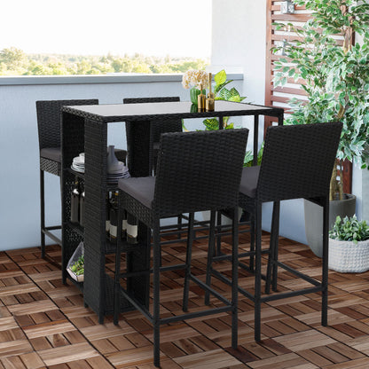 Gardeon 5-Piece Outdoor Bar Set Patio Dining Chairs Wicker Table Stools - TRENDZ